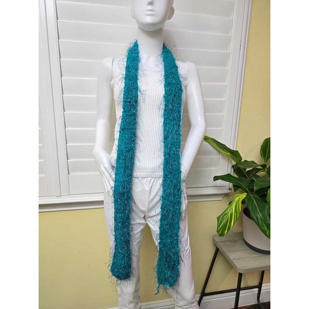 Green Fuzzy Extra Long Skinny Y2K 90s Scarf OSFM